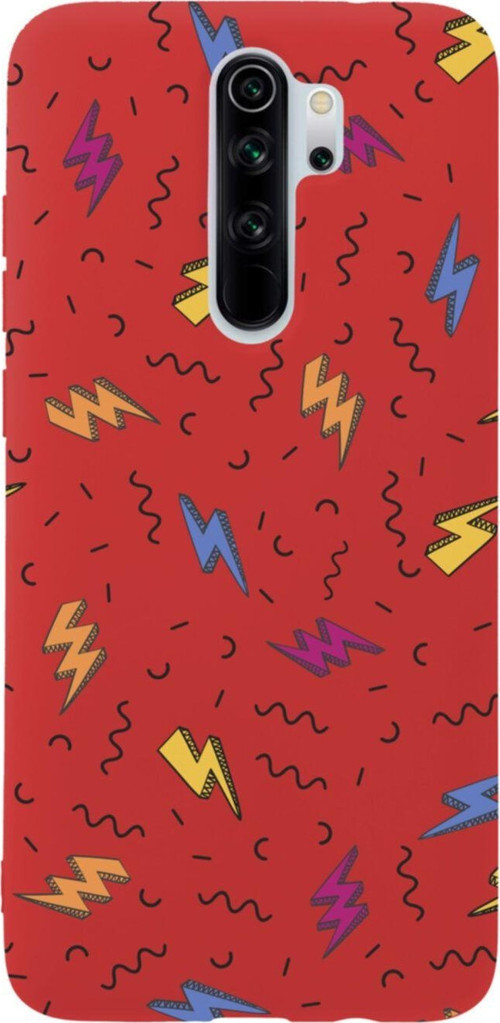 Xiaomi Redmi Note 8 Pro Şimşekler Tasarımlı Premium Silikonlu Lansman Kırmızı Telefon Kılıfı