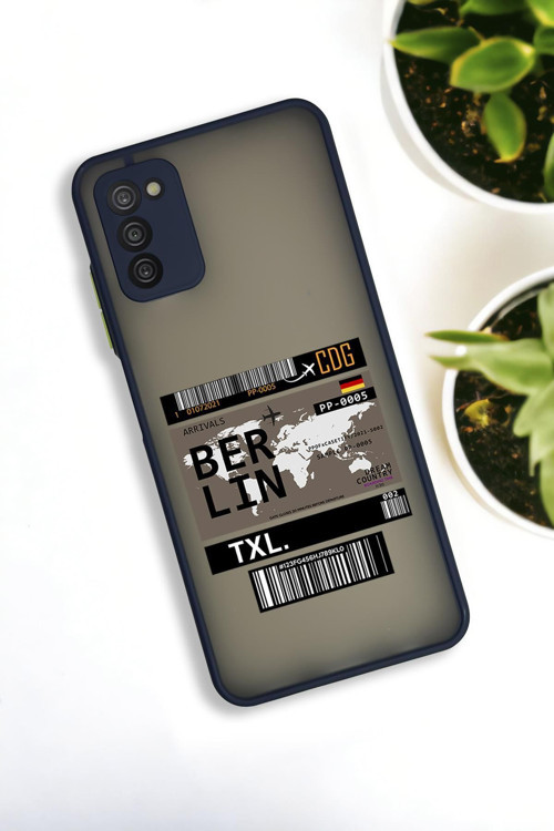 Samsung A03S Uyumlu Berlin Ticket Desenli Buzlu Şeffaf Lüx Telefon Kılıfı