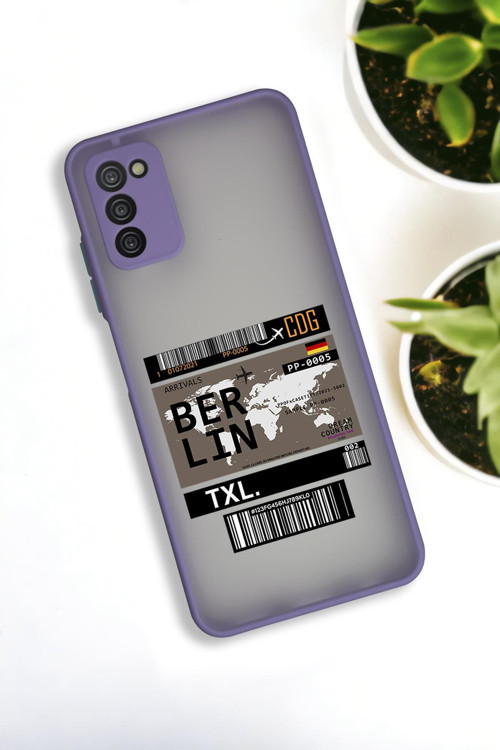 Samsung A03S Uyumlu Berlin Ticket Desenli Buzlu Şeffaf Lüx Telefon Kılıfı