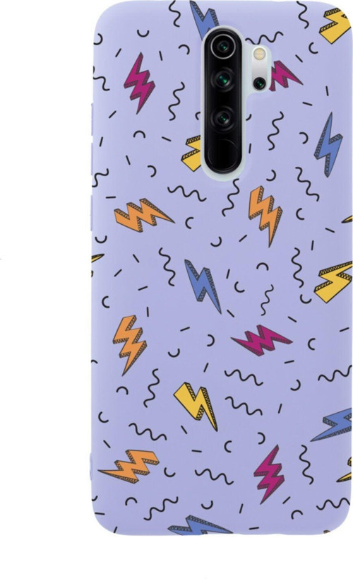 Xiaomi Redmi Note 8 Pro Şimşekler Tasarımlı Premium Silikonlu Lansman Lila Telefon Kılıfı