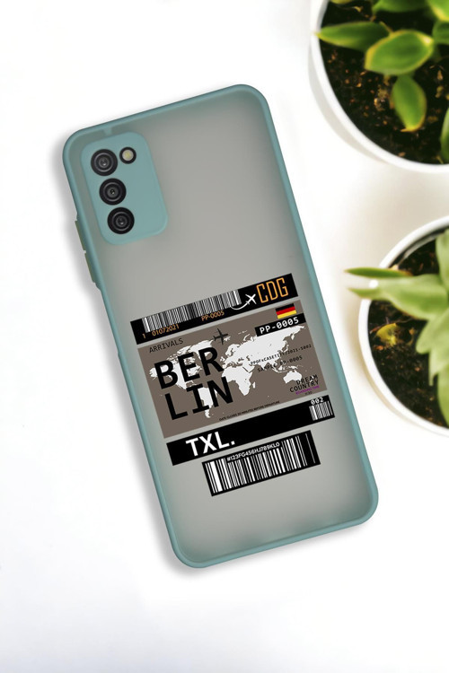 Samsung A03S Uyumlu Berlin Ticket Desenli Buzlu Şeffaf Lüx Telefon Kılıfı