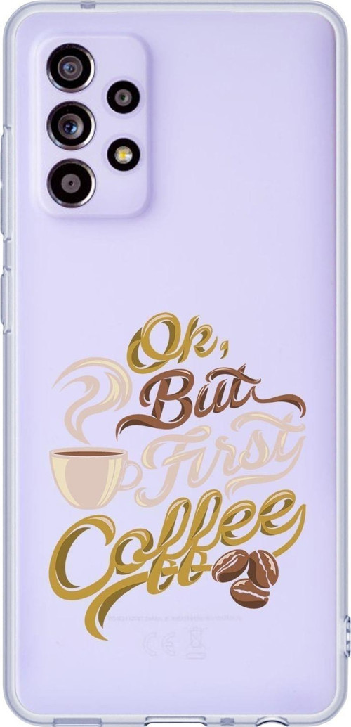 Galaxy A52 Uyumlu First Coffe Desenli Premium Şeffaf Silikonlu Telefon Kılıfı