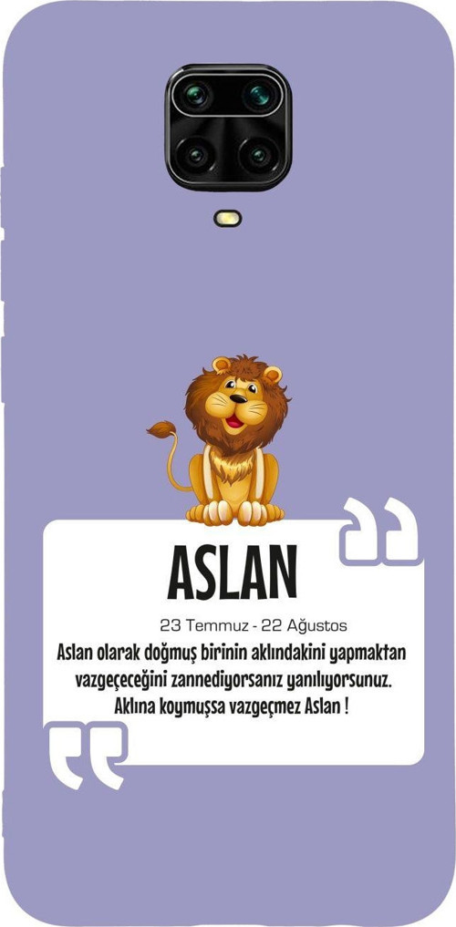 Xiaomi Redmi Note 9 Pro Uyumlu Aslan Burcu Desenli Premium Silikonlu Lansman Lila Telefon Kılıfı