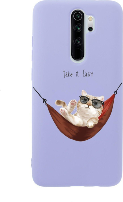 Xiaomi Redmi Note 8 Pro Take It Easy Tasarımlı Premium Silikonlu Lansman Lila Telefon Kılıfı
