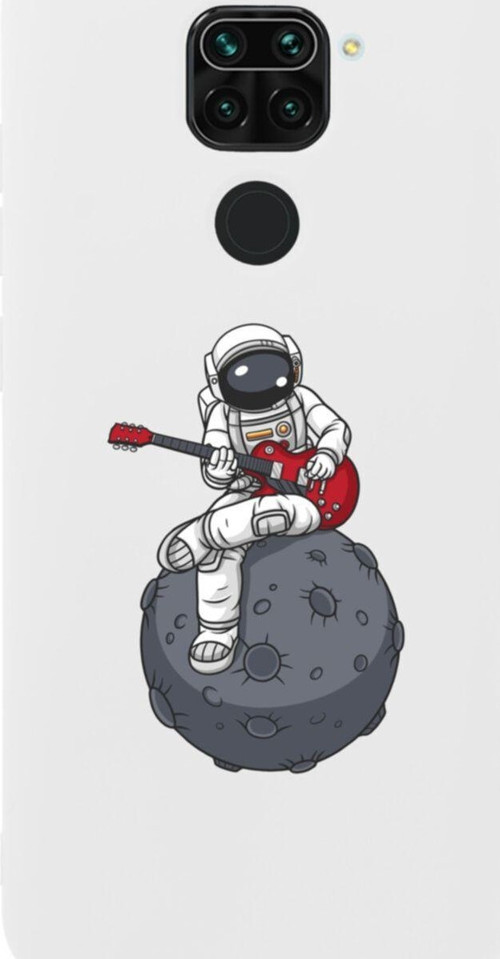 Xiaomi Redmi Note 9 Gitarcı Astronot Premium Silikonlu Lansman Beyaz Telefon Kılıfı