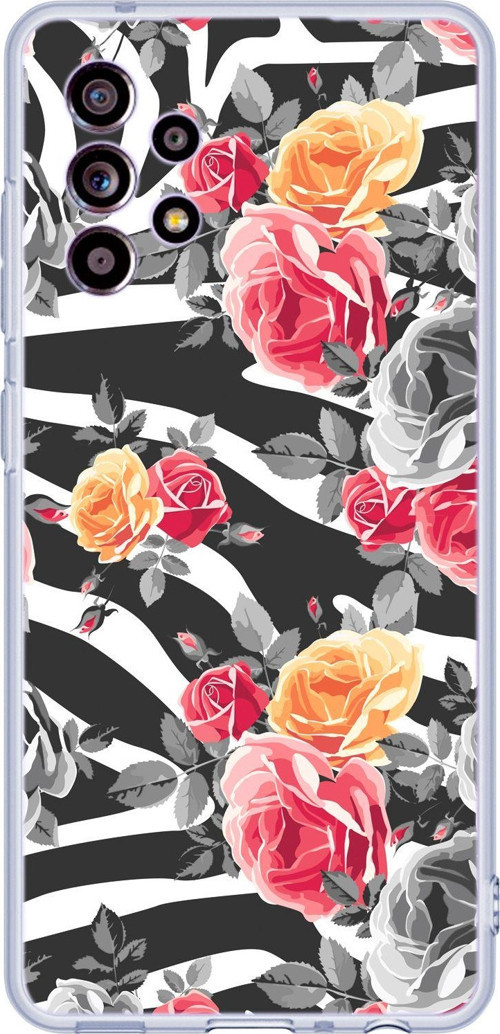 Galaxy A72 Uyumlu Zebra Gülleri Desenli Şeffaf Silikonlu Telefon Kılıfı