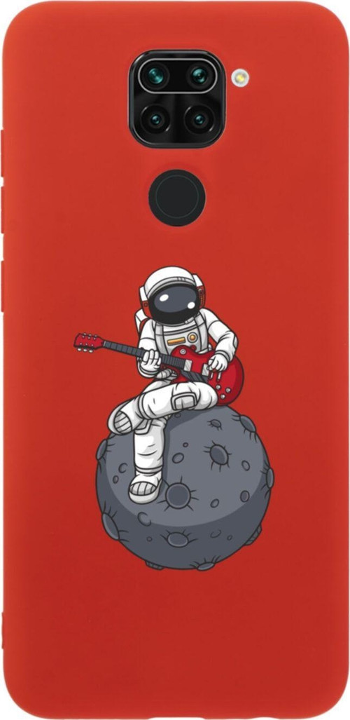 Xiaomi Redmi Note 9 Gitarcı Astronot Premium Silikonlu Lansman Kırmızı Telefon Kılıfı