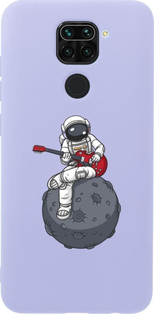 Xiaomi Redmi Note 9 Gitarcı Astronot Premium Silikonlu Lansman Lila Telefon Kılıfı