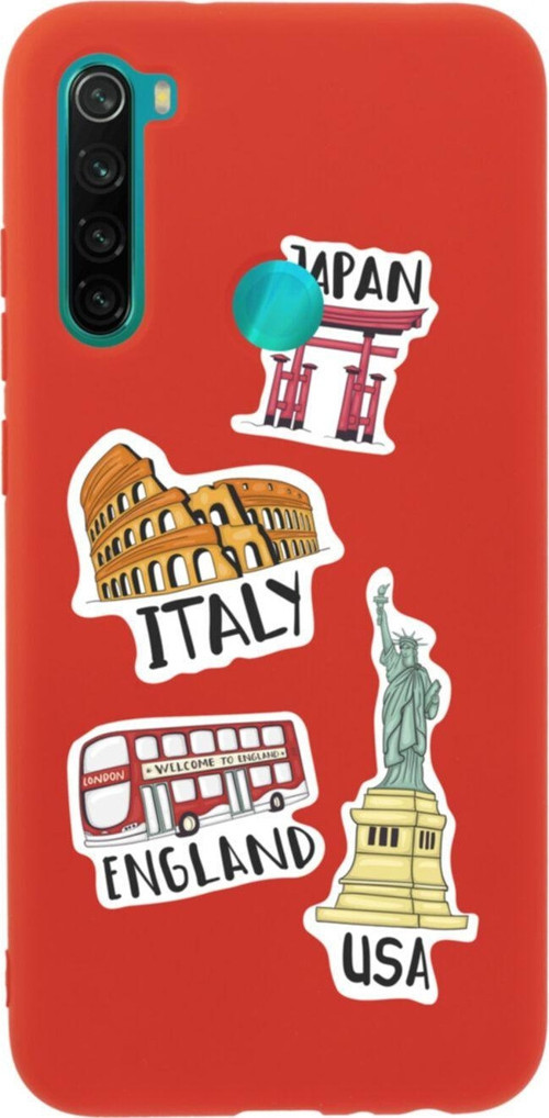Xiaomi Redmi Note 8 Sticker Ülkeler Tasarımlı Premium Silikonlu Lansman Kırmızı Telefon Kılıfı