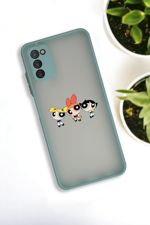 Samsung A03S Uyumlu Powerpuff Girls Desenli Buzlu Şeffaf Lüx Telefon Kılıfı