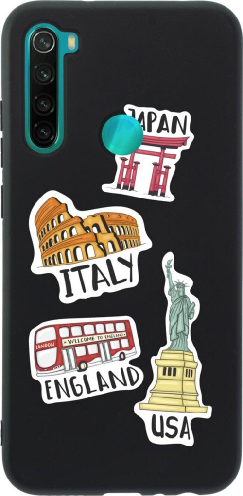 Xiaomi Redmi Note 8 Sticker Ülkeler Tasarımlı Premium Silikonlu Lansman Siyah Telefon Kılıfı