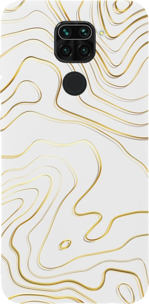 Xiaomi Redmi Note 9 Golden Line Abract Premium Silikonlu Lansman Beyaz Telefon Kılıfı