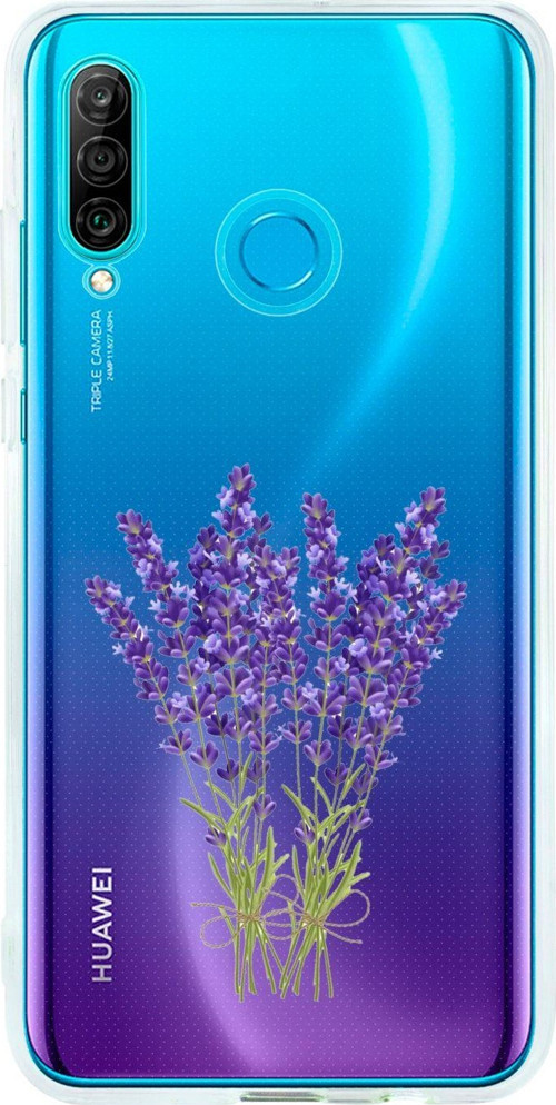 Huawei P30 Lite Uyumlu Mor Çiçek Desenli Premium Şeffaf Silikon Kılıf