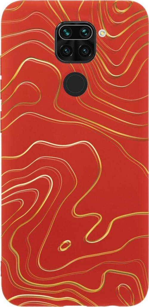 Xiaomi Redmi Note 9 Golden Line Abract Premium Silikonlu Lansman Kırmızı Telefon Kılıfı