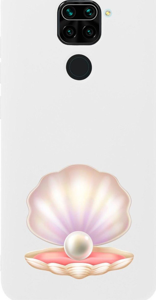 Xiaomi Redmi Note 9 Incili Deniz Kabuğu Desenli Premium Silikonlu Lansman Beyaz Telefon Kılıfı