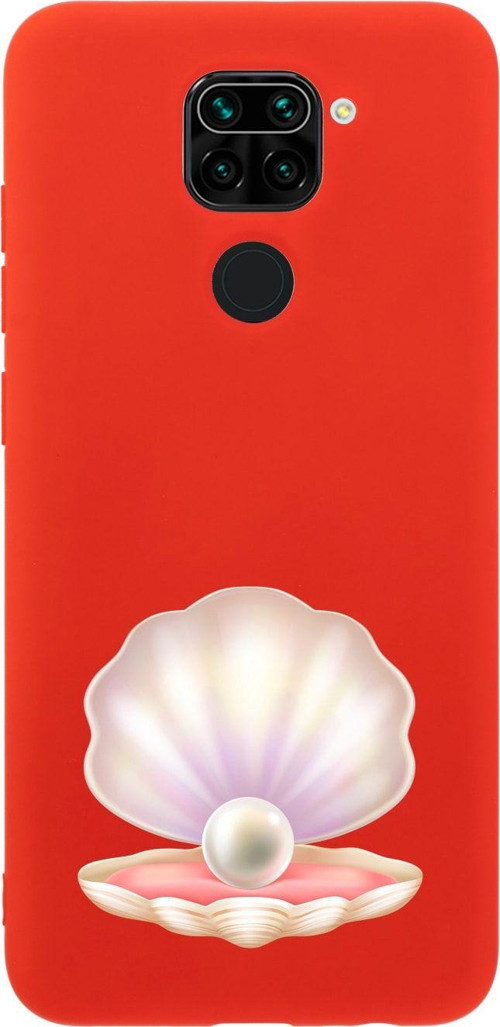 Xiaomi Redmi Note 9 Incili Deniz Kabuğu Desenli Premium Silikonlu Lansman Kırmızı Telefon Kılıfı