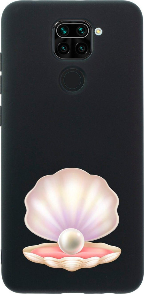 Xiaomi Redmi Note 9 Incili Deniz Kabuğu Desenli Premium Silikonlu Lansman Siyah Telefon Kılıfı