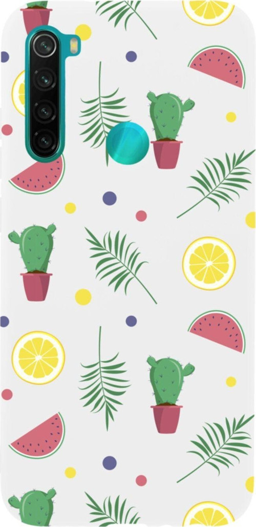 Xiaomi Redmi Note 8 Summer Kaktüs Tasarımlı Premium Silikonlu Lansman Beyaz Telefon Kılıfı