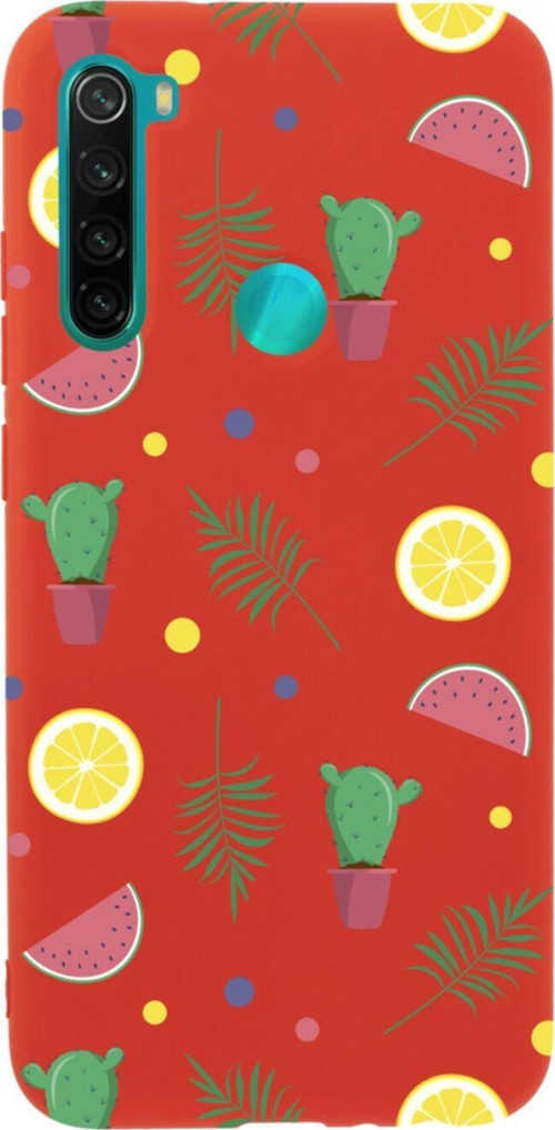 Xiaomi Redmi Note 8 Summer Kaktüs Tasarımlı Premium Silikonlu Lansman Kırmızı Telefon Kılıfı