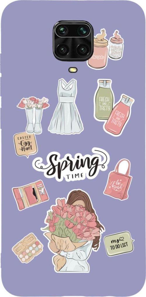 Xiaomi Redmi Note 9 Pro Spring Time Tasarımlı Premium Silikonlu Lansman Lila Telefon Kılıfı