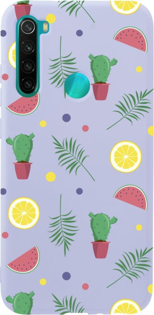 Xiaomi Redmi Note 8 Summer Kaktüs Tasarımlı Premium Silikonlu Lansman Lila Telefon Kılıfı