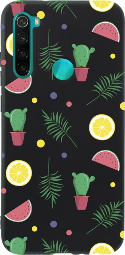 Xiaomi Redmi Note 8 Summer Kaktüs Tasarımlı Premium Silikonlu Lansman Siyah Telefon Kılıfı