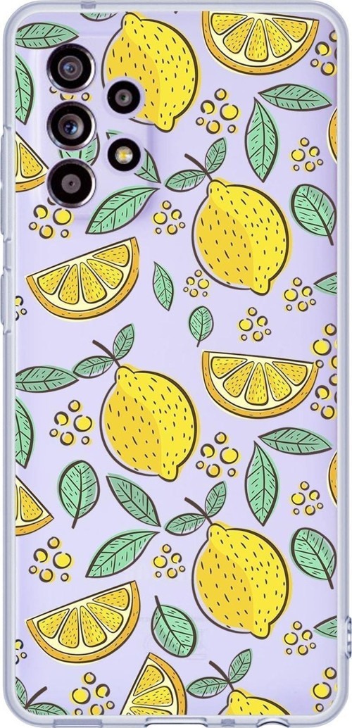 Galaxy A72 Uyumlu Limon Desenli Premium Şeffaf Silikonlu Telefon Kılıfı