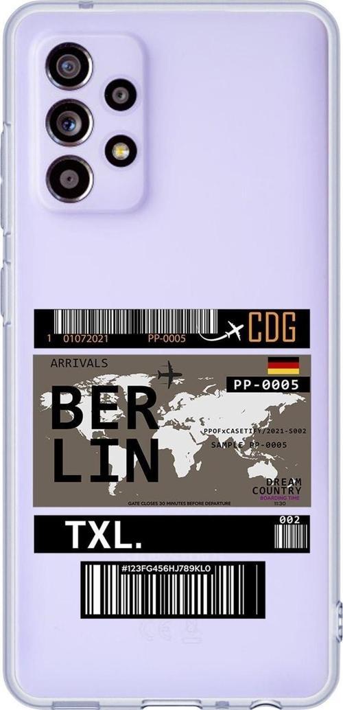 Galaxy A73 5G Uyumlu Berlin Ticket Desenli Premium Şeffaf Silikonlu Telefon Kılıfı