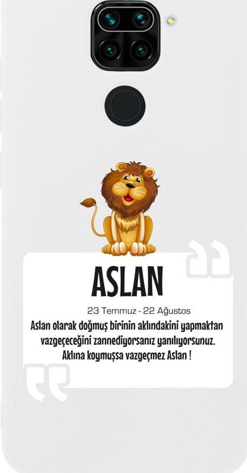 Xiaomi Redmi Note 9 Aslan Burcu Desenli Premium Silikonlu Lansman Beyaz Telefon Kılıfı