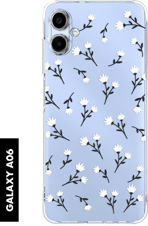 Samsung A06 Uyumlu Beyaz Çiçekler Desenli Premium Silikonlu Şeffaf Telefon Kılıfı