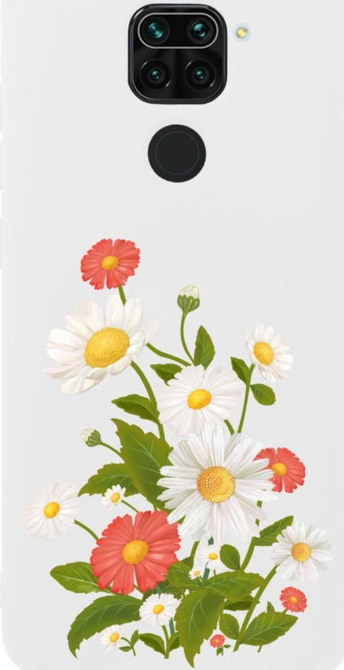 Xiaomi Redmi Note 9 Renkli Papatyalar Premium Silikonlu Lansman Beyaz Telefon Kılıfı