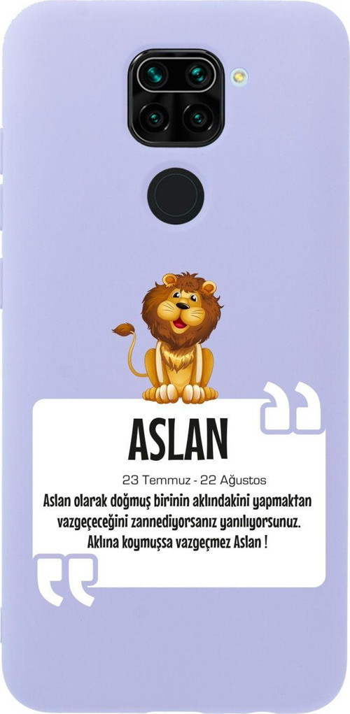 Xiaomi Redmi Note 9 Aslan Burcu Desenli Premium Silikonlu Lansman Lila Telefon Kılıfı