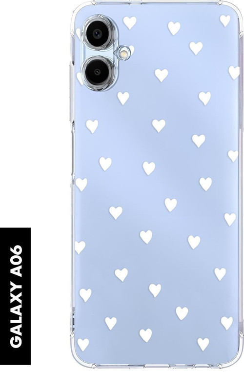 Samsung A06 Uyumlu Beyaz Kalpler Desenli Premium Silikonlu Şeffaf Telefon Kılıfı