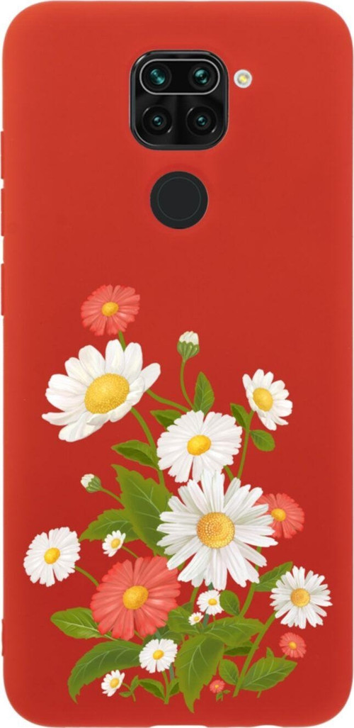 Xiaomi Redmi Note 9 Renkli Papatyalar Premium Silikonlu Lansman Kırmızı Telefon Kılıfı