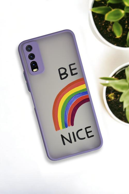 Vivo Y20 Uyumlu Be Nice Desenli Buzlu Şeffaf Lüx Telefon Kılıfı