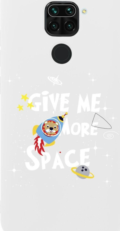 Xiaomi Redmi Note 9 Uyumlu Give Me More Space Premium Silikonlu Lansman Beyaz Telefon Kılıfı