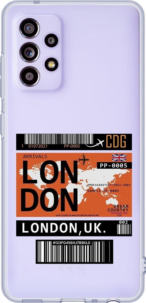 Galaxy A52 Uyumlu London Ticket Desenli Premium Şeffaf Silikonlu Telefon Kılıfı