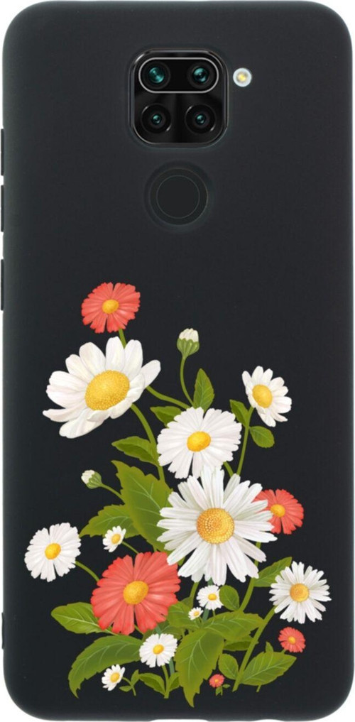 Xiaomi Redmi Note 9 Renkli Papatyalar Premium Silikonlu Lansman Siyah Telefon Kılıfı