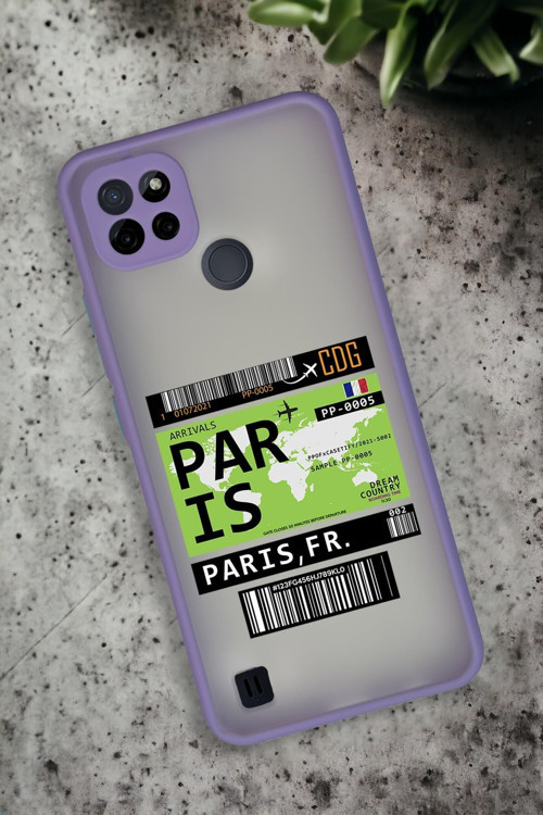 Realme C21 Uyumlu Paris Ticket Desenli Buzlu Şeffaf Lüx Telefon Kılıfı