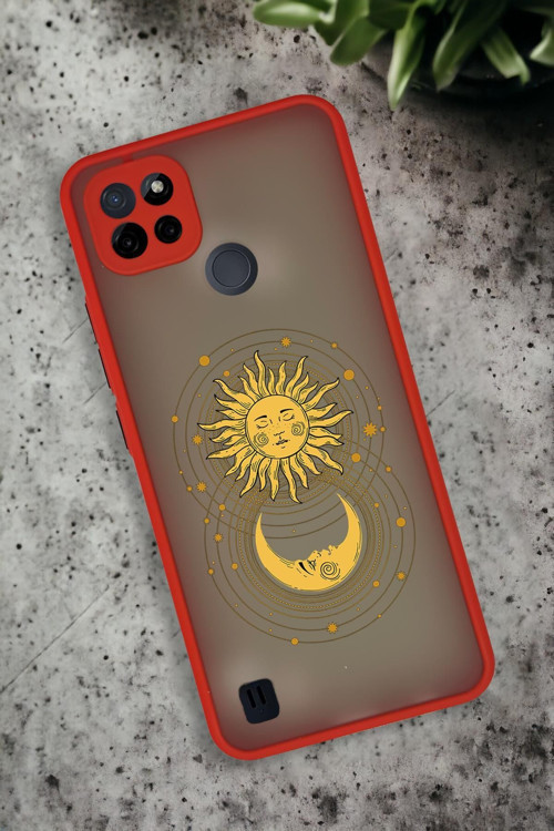 Realme C21 Uyumlu Moon And Sun Desenli Buzlu Şeffaf Lüx Telefon Kılıfı