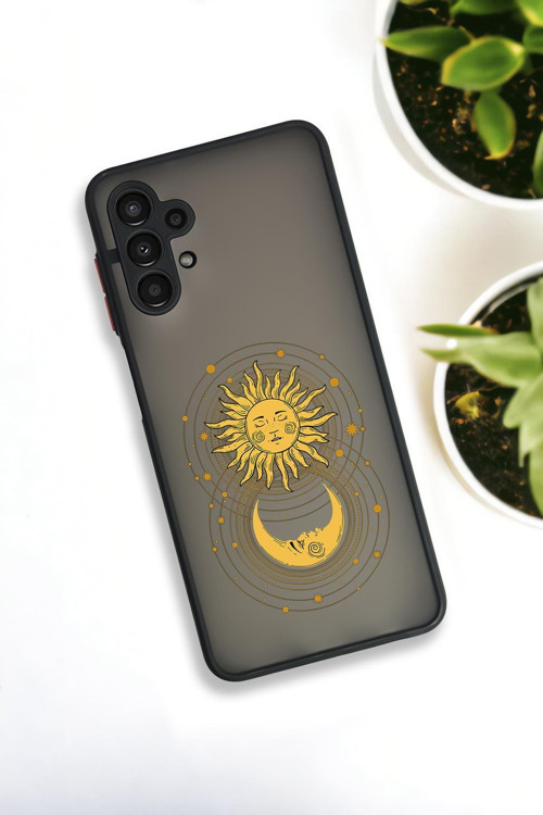 Samsung A13 Uyumlu Moon And Sun Desenli Buzlu Şeffaf Lüx Telefon Kılıfı
