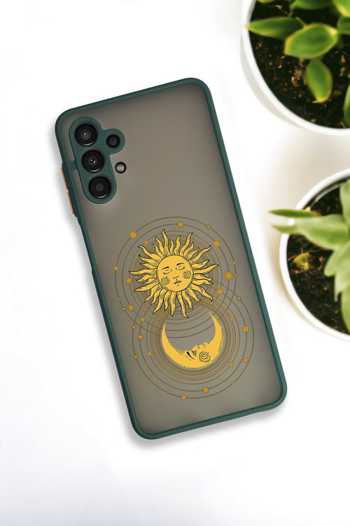 Samsung A13 Uyumlu Moon And Sun Desenli Buzlu Şeffaf Lüx Telefon Kılıfı