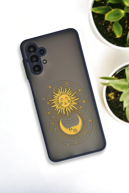 Samsung A13 Uyumlu Moon And Sun Desenli Buzlu Şeffaf Lüx Telefon Kılıfı