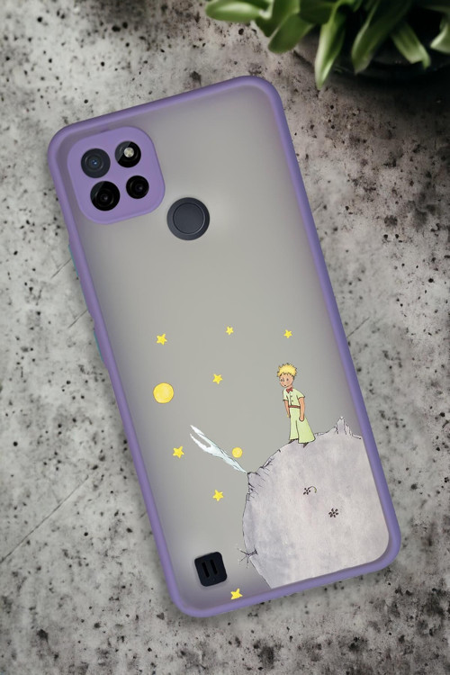 Realme C21 Uyumlu Moon And Sun Desenli Buzlu Şeffaf Lüx Telefon Kılıfı