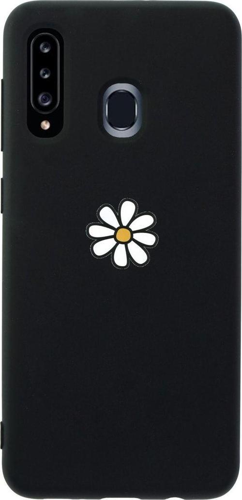 Samsung A20S Papatya Premium Silikonlu Siyah Telefon Kılıfı