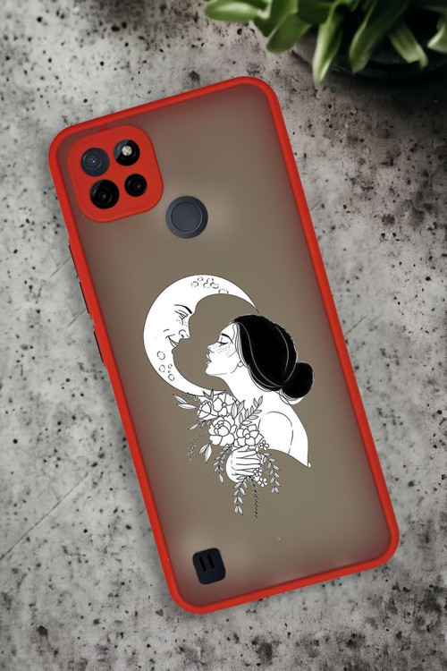 Realme C21 Uyumlu Moon And Women Desenli Buzlu Şeffaf Lüx Telefon Kılıfı