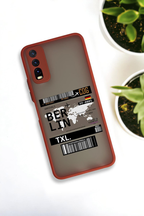 Vivo Y20 Uyumlu Berlin Ticket Desenli Buzlu Şeffaf Lüx Telefon Kılıfı