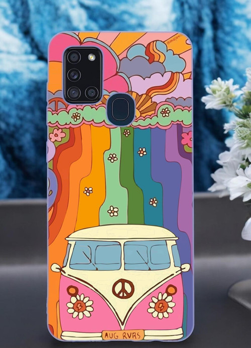 Samsung A21S Uyumlu Sevimli Karavan Desenli Premium Silikonlu Lansman Telefon Kılıfı