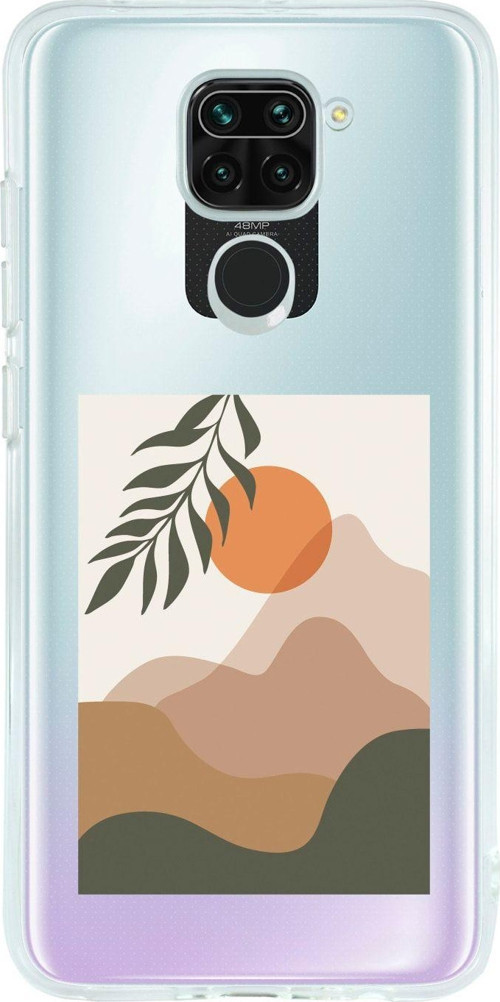 Redmi Note 9 Uyumlu Landscape With Sun Desenli Premium Şeffaf Silikon Kılıf