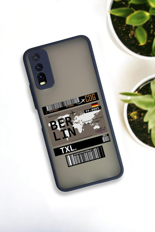 Vivo Y20 Uyumlu Berlin Ticket Desenli Buzlu Şeffaf Lüx Telefon Kılıfı